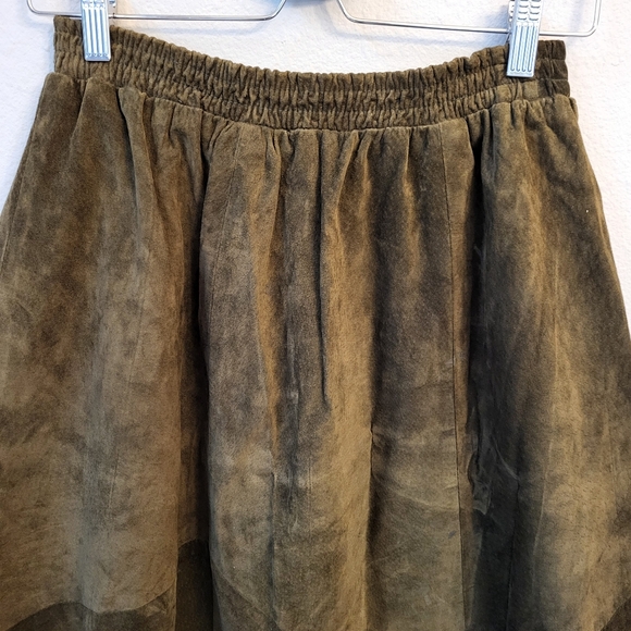 VTG 100% Leather Midi Skirt Fits S/M Gathered Full Two-Tone Solid Brown Western - Picture 5 of 13